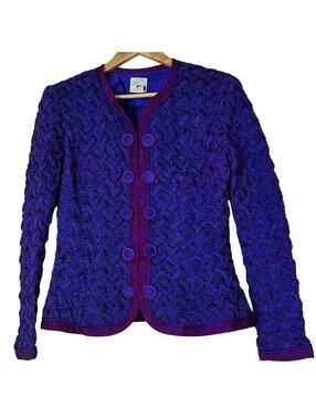 VTG Jeanne Marc Collection Purple Textured Jacket L 16/18 Buttons Long Sleeves